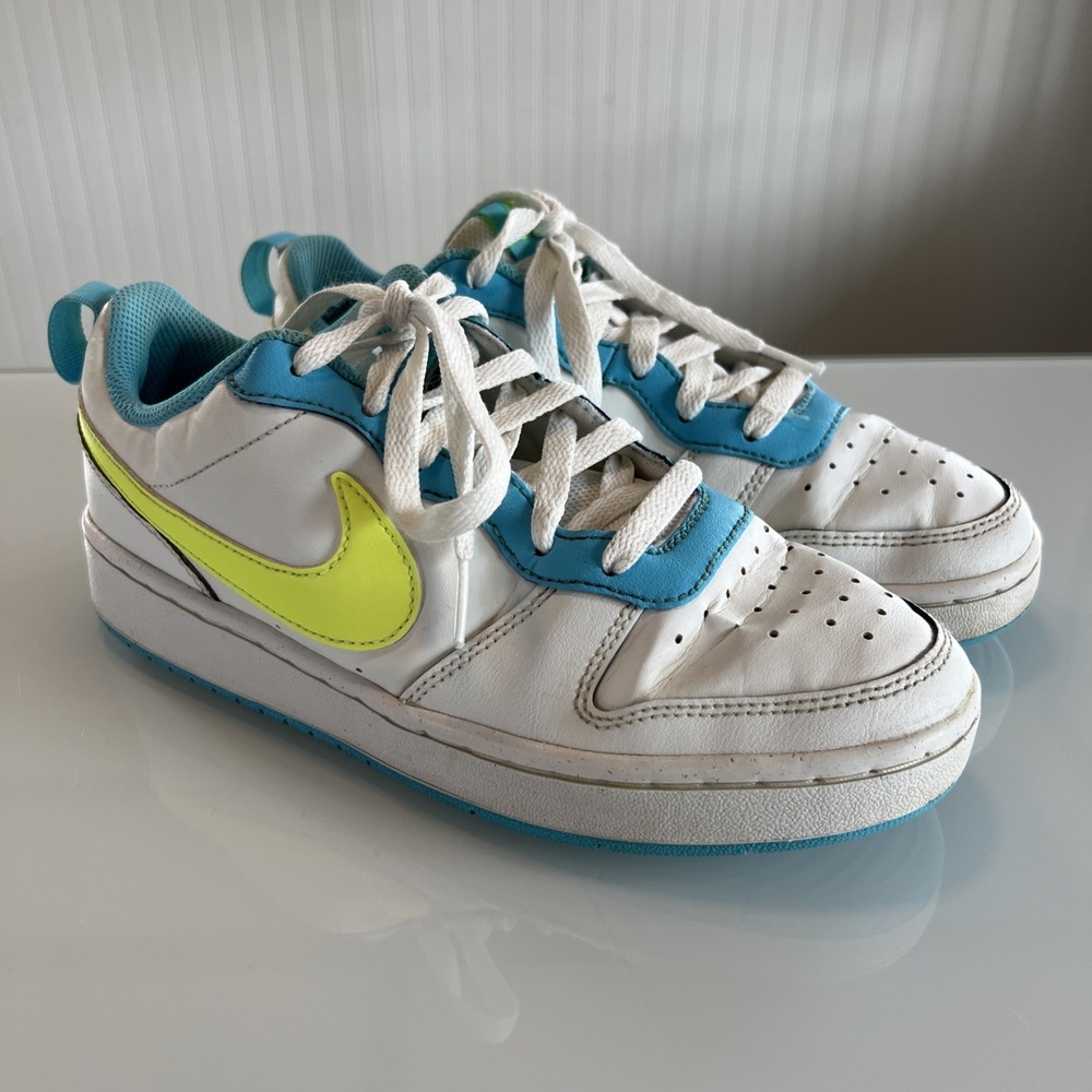 Nike Court Borough Low 2 GS Shoes‎ Size 6Y / Women 7.5 White Volt Blue